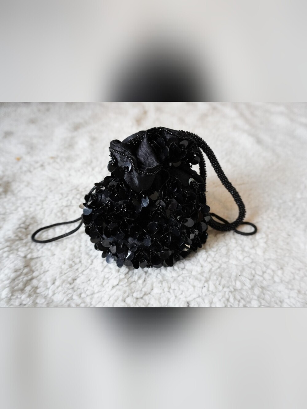 Vintage Chateau Beaded & Sequin Drawstring Evening Pouch Bag